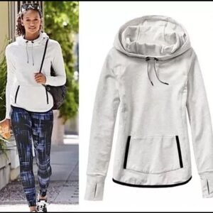 Athleta Womens Sentry Pullover Cowl Neck Hoodie Sweatshirt Heather Gray Sz L